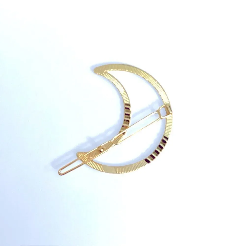 Gold Crescent Moon Hair Barette